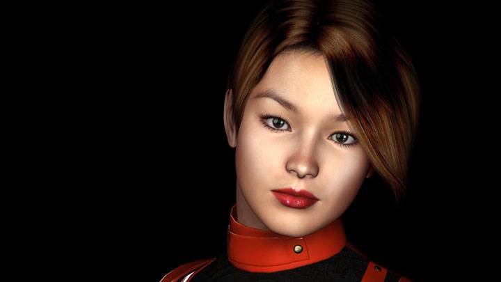 3d Girl Red Lips And Cute Face Closeup N Black Background